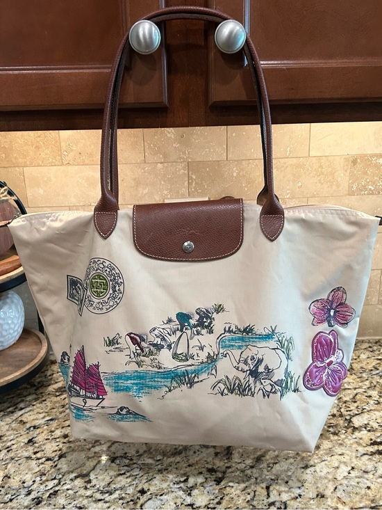 Longchamp Handbags - Longchamp le pliage Original - Beige Multi Nylon Leather Shoulder Bag